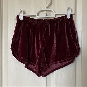 brandy melville maroon velvet shorts